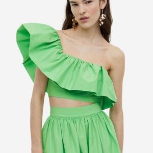 H&M green one shoulder top